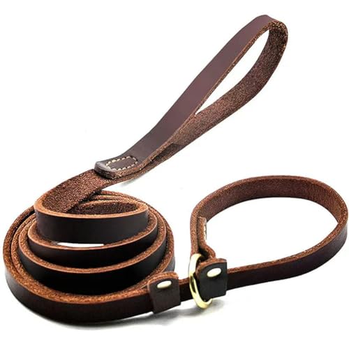 Real Leather Dog Slip Lead Leash Adjustable Pet Dog Slip Chain with Slider Strong Flat Leather Dog Training Leash for Large Dogs