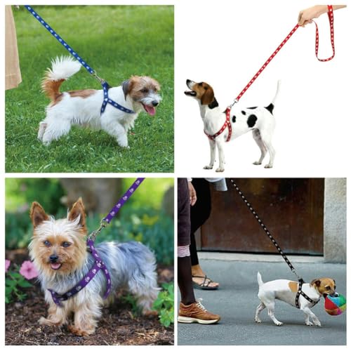 umsl Nylon Dog Harness and Leash Set Adjustable Paw Print Dog Harness Walking Leash Strap for Small Medium Dogs S/M/L